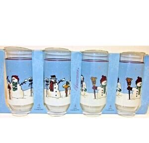 Canterbury Pottery Snowman 6" Glasses Set Of 4 USA Made Holiday Vintage